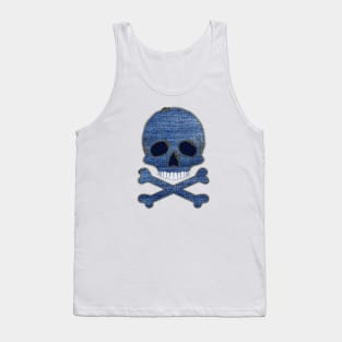 Denim Zipper Skull and Crossbones Tank Top